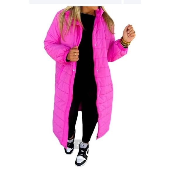 BLAKELEY Cozy Up Long Puffer Jacket In Hot Pink $99 XS duster fuchsia NEW - Picture 1 of 16